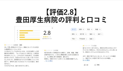【評価2.8】豊田厚生病院の口コミをネットの10人から徹底調査！